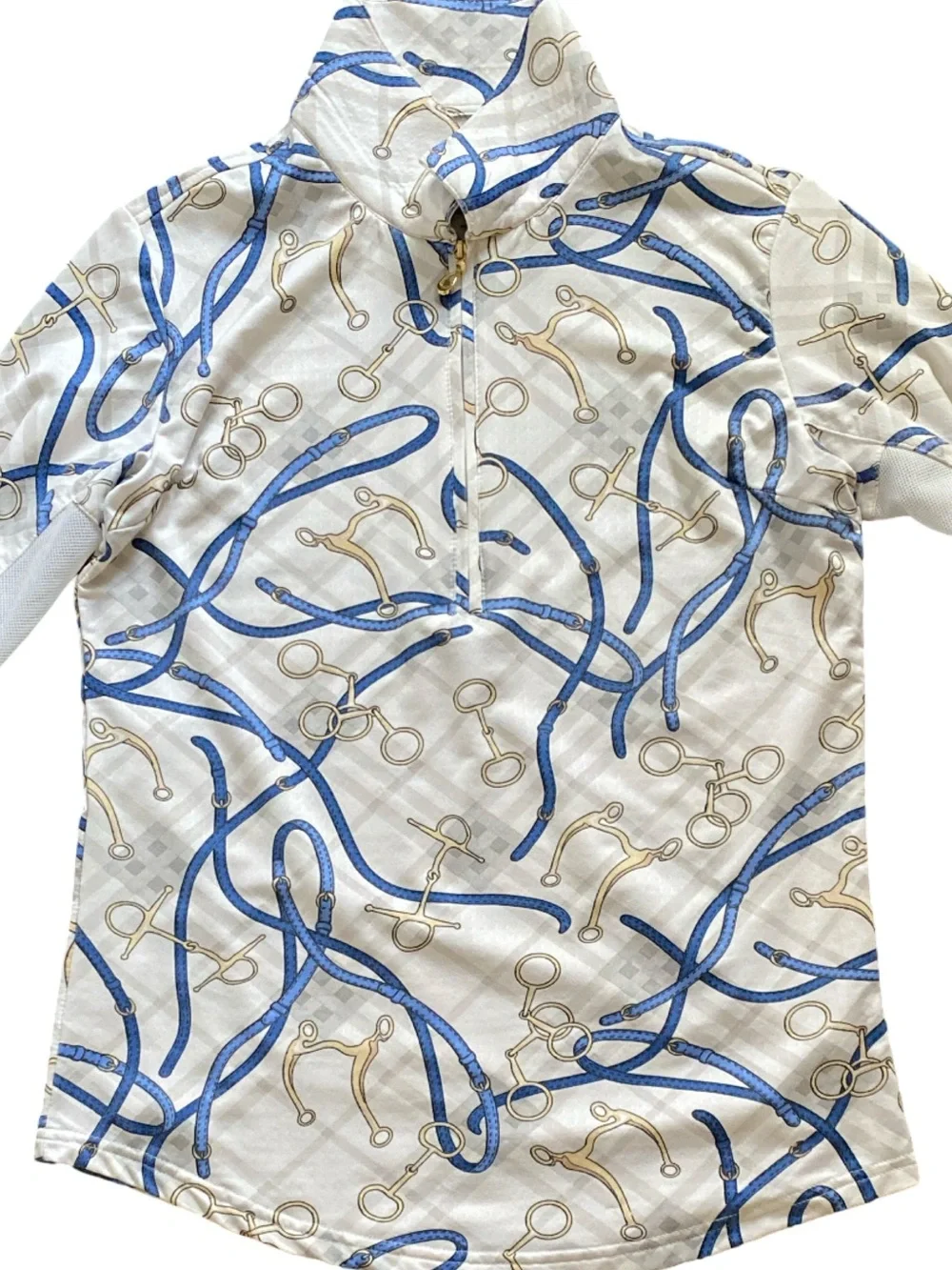 SanSoleil Printed Polo in White with Blue & Gold Accents-S upf 50 - Picture 2 of 4